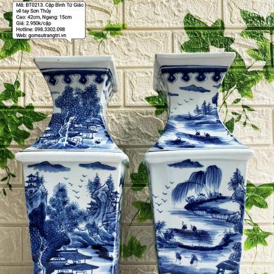 CẶP BÌNH TỨ GIÁC VẼ TAY SƠN THỦY